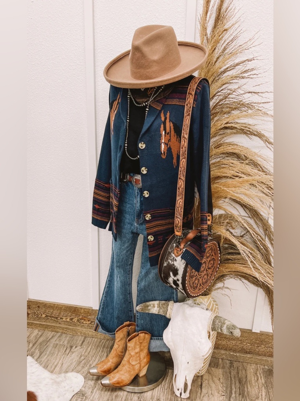 Gone Country Horse Cardigan Navy